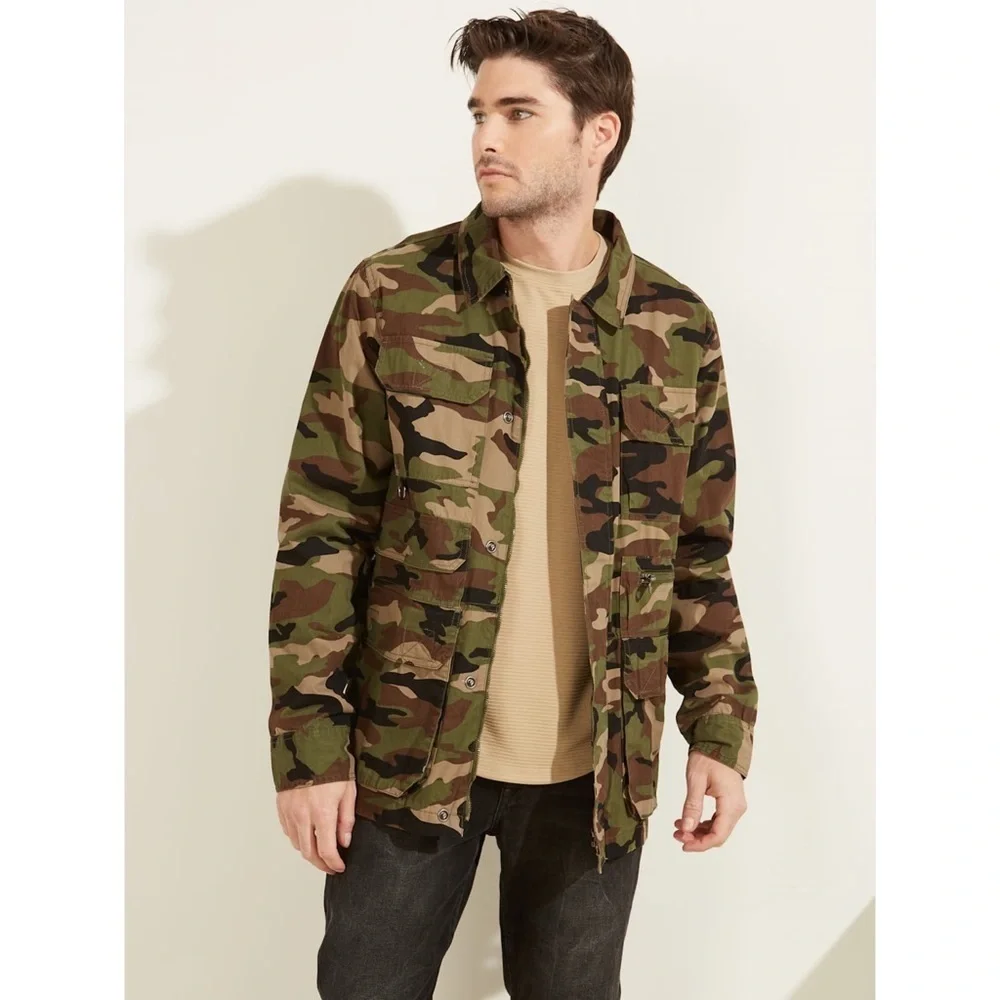 New GUESS Camo Utility Poplin Shirt Jacket SZ S